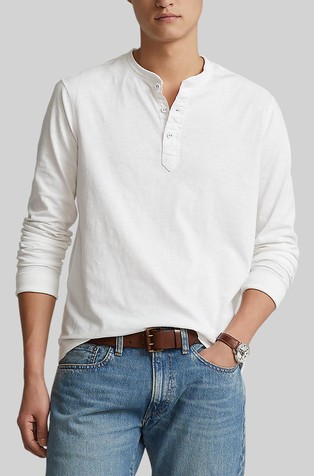 Jersej majica s henley ovratnikom in dolgimi rokavi