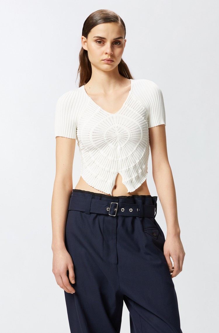 PINKO Cropped pletena majica iz viskozne mešanice Bela - White 