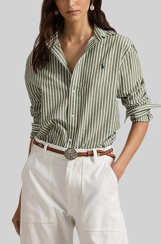 Classic fit črtasta srajca iz bombaža in lana