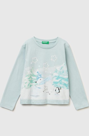 Bombažna majica z dolgimi rokavi in potiskom