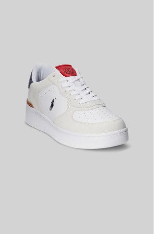 RALPH LAUREN Masters Court Leather Sneaker with Synthetic Inserts White/Navy/Red 2