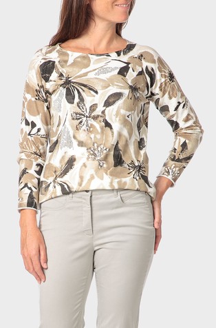 Pleten pulover s cvetličnim vzorcem