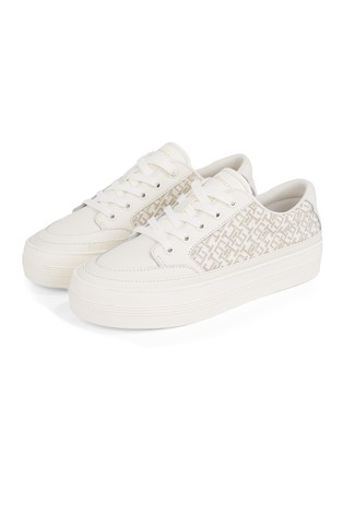 TOMMY HILFIGER TH Monogram Leather Flatform Trainers Ivory Petal 2