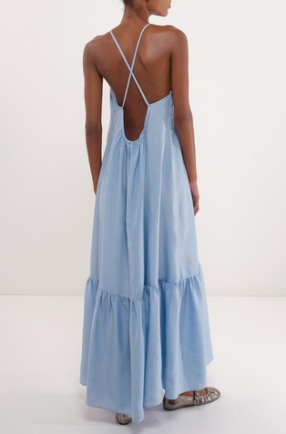 MARELLA Selected By Chloé Lecareux dolga svilena obleka z naramnicami Modra - Light Blue 2