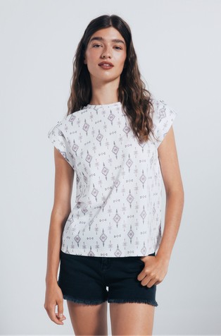 Printed T-shirt with loop sleeves