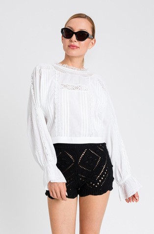 Muslin blouse with lace and embroidery