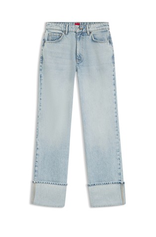 Ravne jeans hlače z zavihanimi hlačnicami