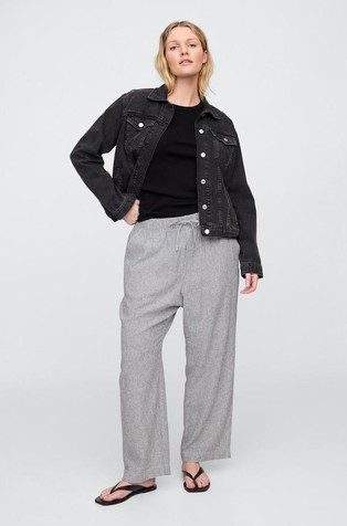 GAP Mid Rise Linen-Blend Stripe Easy Pants White Navy Stripe 5