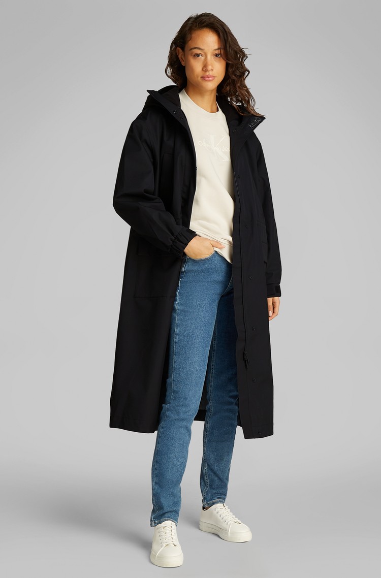 CALVIN KLEIN Vodoodbojen plašč s kapuco Črna - Black 