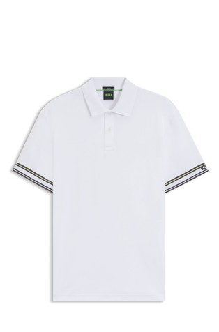 Slim-fit polo shirt in cotton with striped cuffs