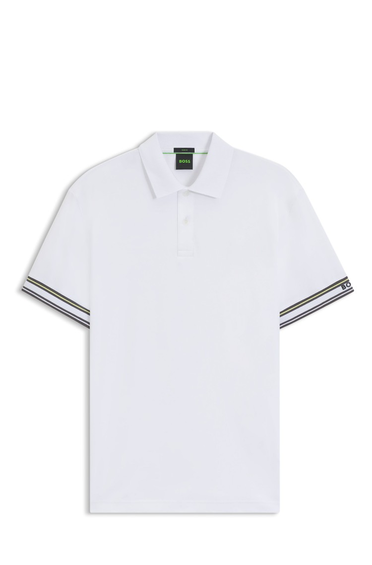 HUGO BOSS Slim-fit polo shirt in cotton with striped cuffs White 