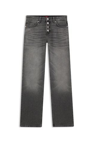 Ravne jeans hlače z gumbno zapenjalno letvico