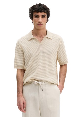 Pletena polo majica s kratkimi rokavi iz bombaža in lana