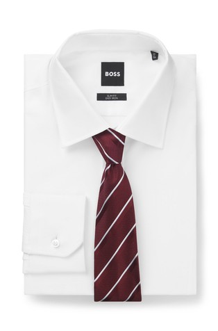HUGO BOSS Silk tie with diagonal stripes Red 3