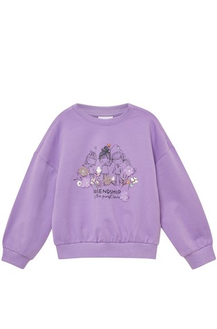 Oversized pulover s potiskom in 3D rožicami