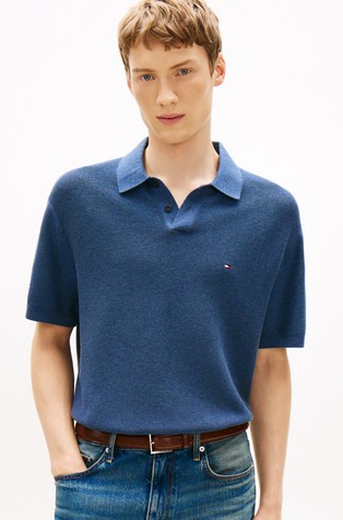 Relaxed fit pletena polo majica s kratkimi rokavi