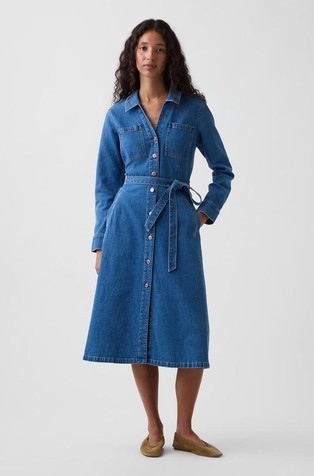 Ženska denim srajčna obleka s pasom