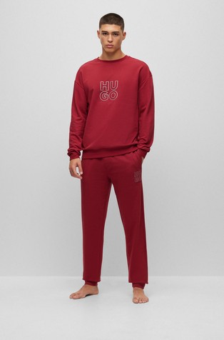 HUGO BOSS Bombažna trenirka s frotirano notranjostjo in logotipom Rdeča - Red 4