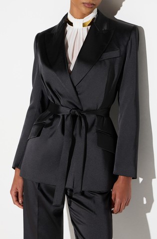Stretch satin jacket with belt