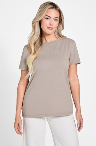 Majica z logotipom iz okrasnih kamenčkov