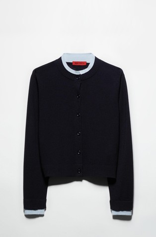 Pletena volnena jopa s kontrastnimi obrobami