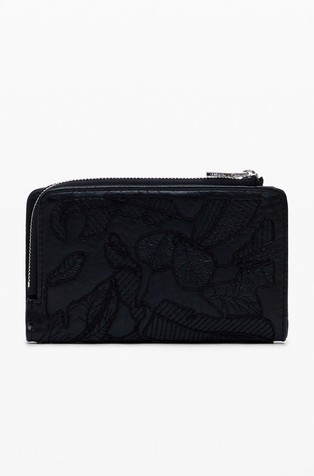 DESIGUAL Majhna denarnica z reliefnim vzorcem rož Črna - Black 2