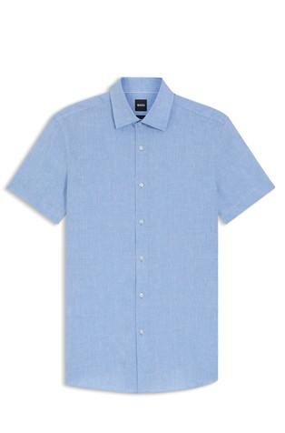 Slim fit lanena srajca s kratkimi rokavi