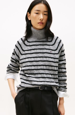 Relaxed fit pleten volnen pulover s puli ovratnikom