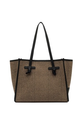 Marcella small tote in herringbone print fabric