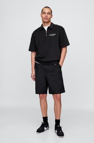 GAP Moški pulover s kratkimi rokavi in delno zadrgo Črna - True Black 2