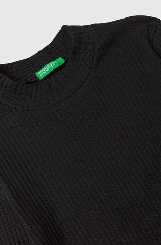 BENETTON Slim fit rebrasta bombažna majica z dolgimi rokavi Črna - Black 3