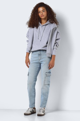 NOISY MAY NMMONI cropped cargo jeans hlače Modra - Light Blue Denim 2