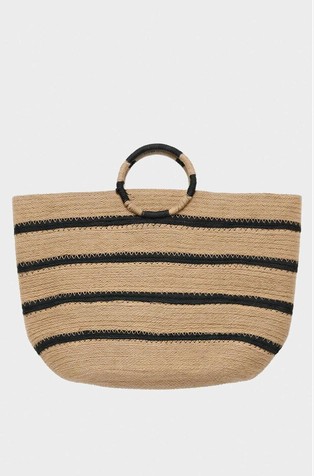 Basket-style bag with contrast stripes