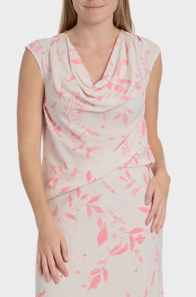 PUNT ROMA Rožasta bluza brez rokavov iz viskoze in lana Bež - Beige / Pink 