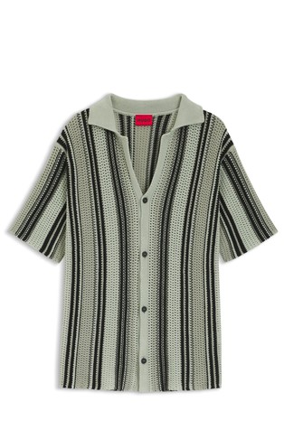 Relaxed fit luknjičasto pletena polo majica s kratkimi rokavi