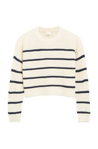 Cropped knit sweater with striped pattern