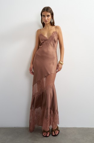 TSILISA Maxi satin dress with lace