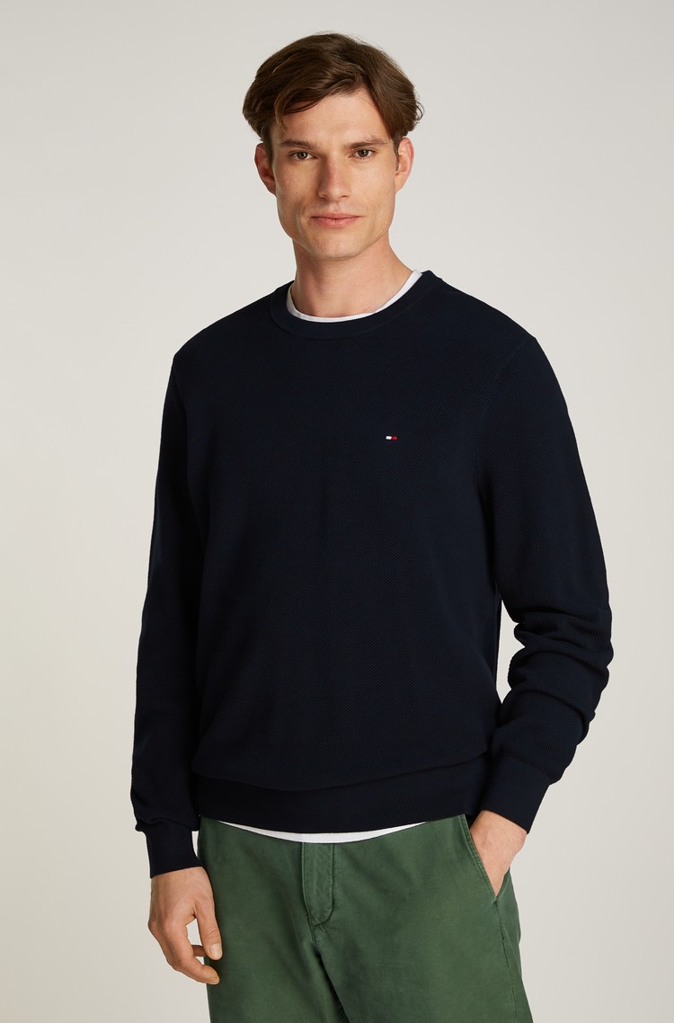 TOMMY HILFIGER Teksturirano pleten pulover Modra - Dark Blue 