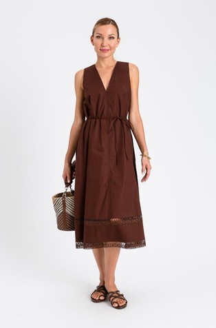 Poplin midi dress with embroidery