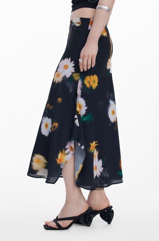 DESIGUAL Midi krilo z zabrisanim cvetličnim motivom Črna - Black 2