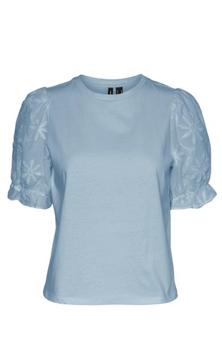 VERO MODA VMSENNA bombažna majica z napihnjenimi kratkimi rokavi Modra - Cashmere Blue 5
