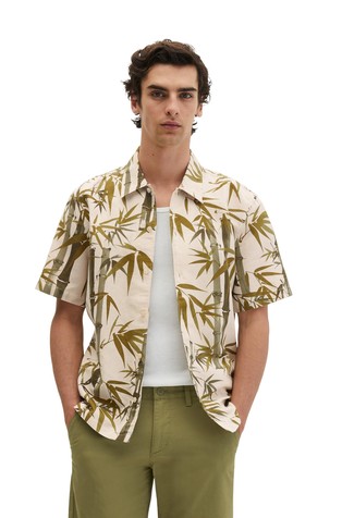 Regular short-sleeved shirt in linen and organic cotton