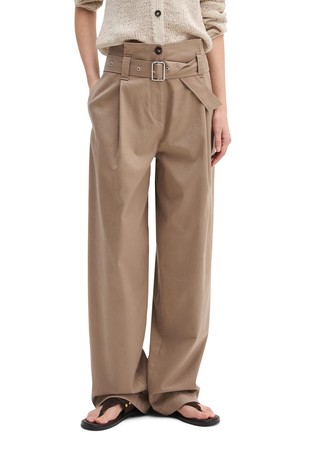 Straight pants with belt in lyocell-blend