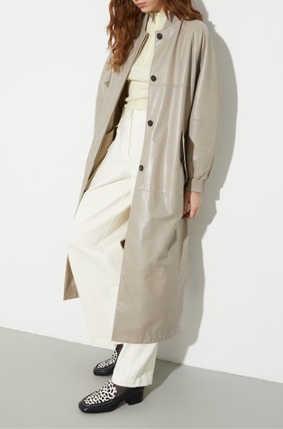 Glossy leather duster coat