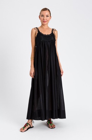 Long muslin dress with lace