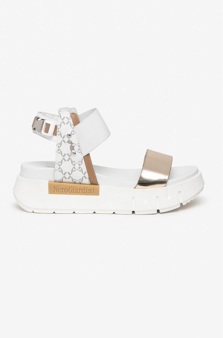 NEROGIARDINI Usnjeni sandali s platformo Bela - White/Grey 