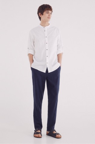 SPRINGFIELD Linen blend shirt with Mandarin collar White 4