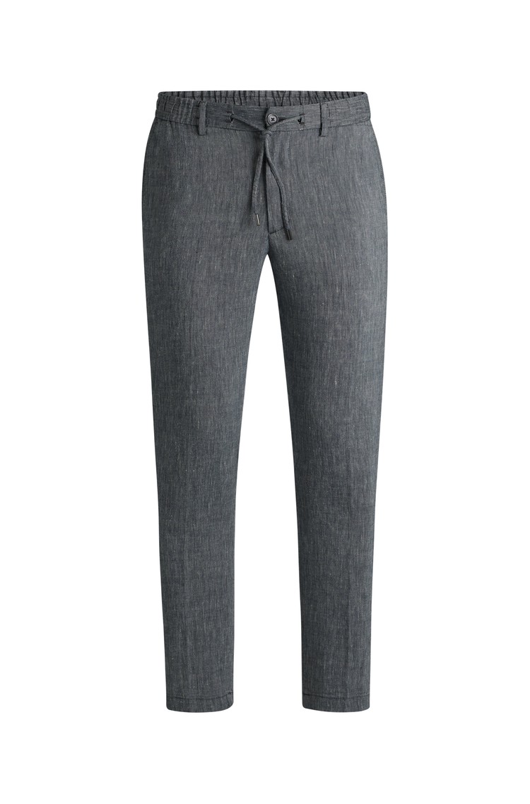 HUGO BOSS Regular-fit trousers in a linen blend with drawstring Dark Blue 
