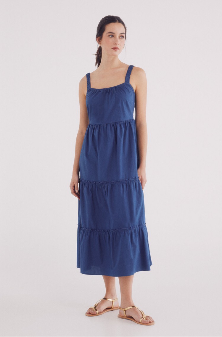 SPRINGFIELD Cotton dress with straps Blue 
