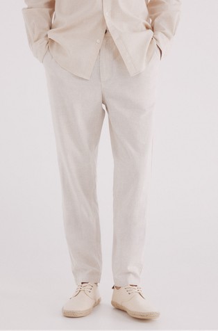 Slim fit chino hlače iz mešanice bombaža in lana